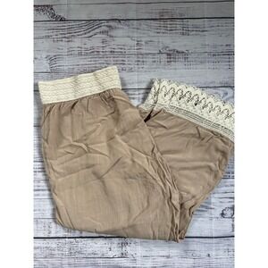 Retro Threads Pants XXXL Rayon Loose Boho‎ Tan Retro Crochet Trim